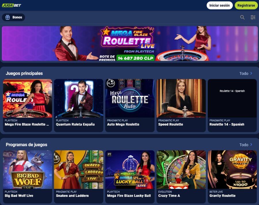 Jugabet, casino online que paga en pesos chilenos con ruleta en vivo y juegos de Playtech