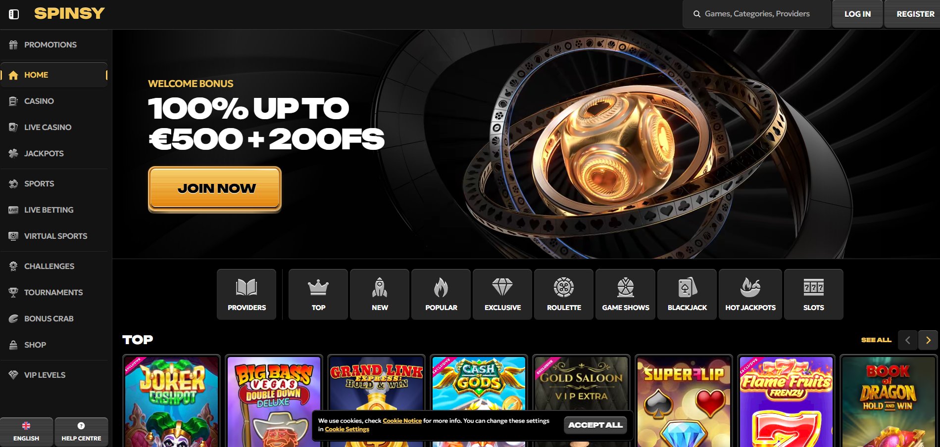 Spinsy, casino online que paga con bono del 100% hasta 500 euros y 200 giros gratis