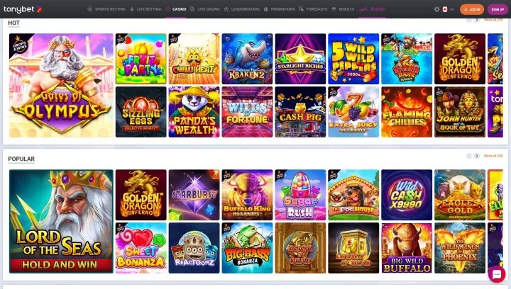 Tonybet Casino, casino online que paga rápido con tragamonedas Hot y Popular